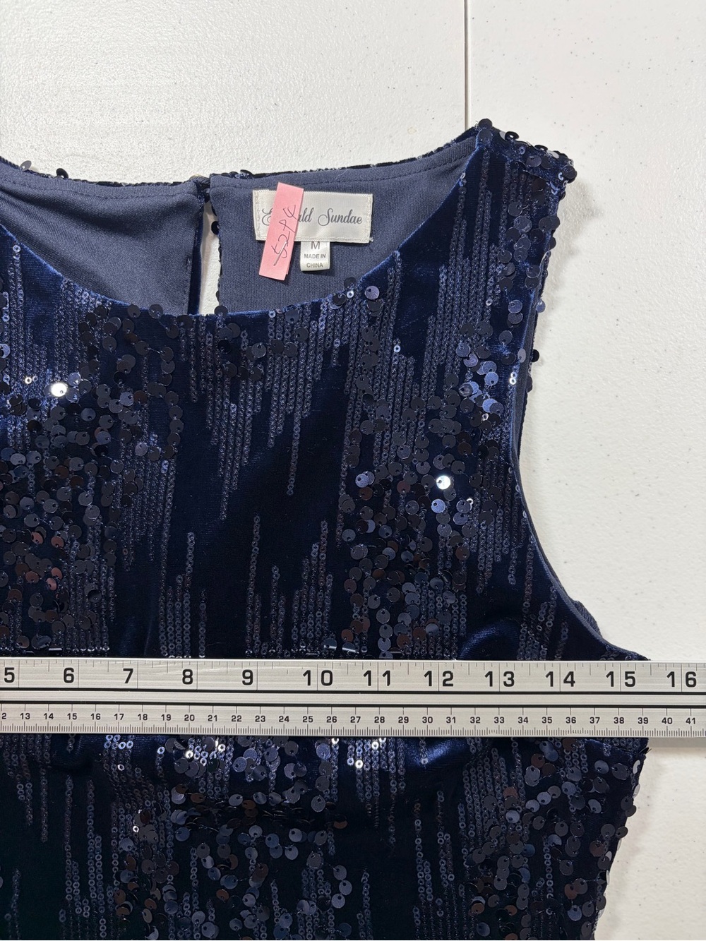 Navy Velvet Sequin Bodycon Sleeveless Sheath Dress (M) - Picture 7 of 12